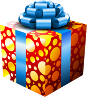 a gift box with blue bow